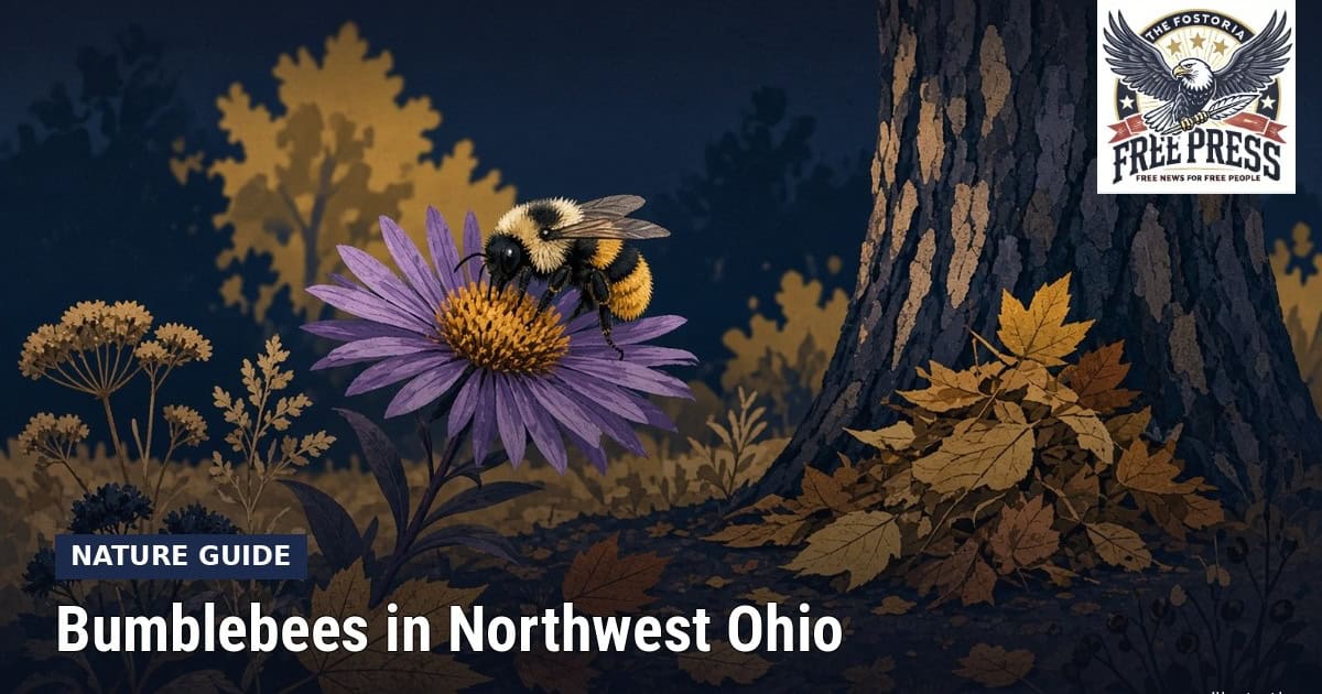 Fostoria News: Illustration, with headline: Bumblebees in Northwest Ohio